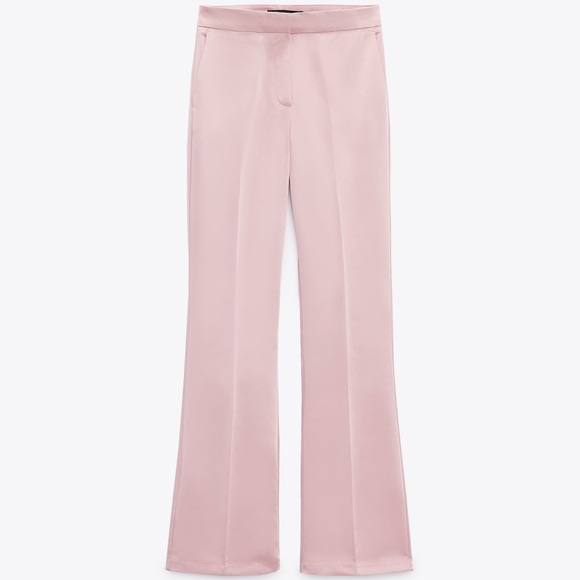 ZARA FLARED SATIN PANTS PINK - Picture 6 of 13
